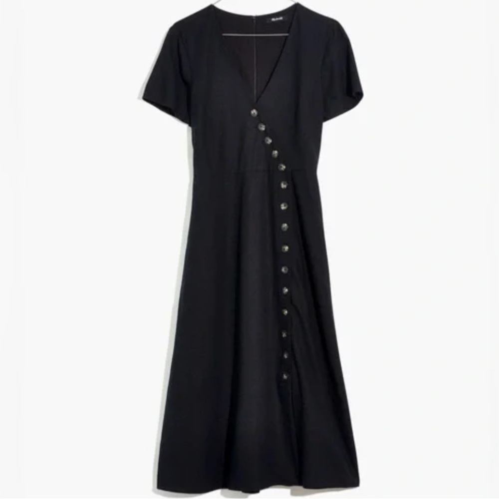 Madewell Black Asymmetrical Button Midi Dress